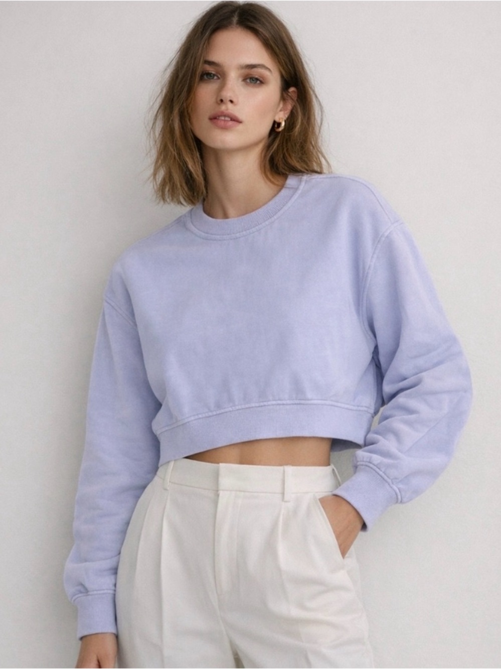 Zara light purple cropped sweatshirt